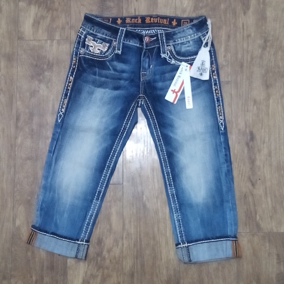 Rock Revival Women's 26 Capri Angie Embellished Shimmer Distressed NWT - Picture 4 of 11